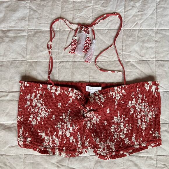 NWOT House Of Harlow Red & White Smocked Cropped Beaded Tassel Bandeaux - Large - Picture 1 of 8